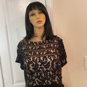 Elegant Black Lace and Pleated Dress